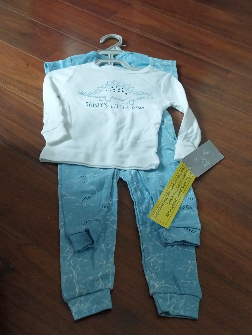 Baby Dino 2 PC Pajama Set - White Top & Light Blue Pants